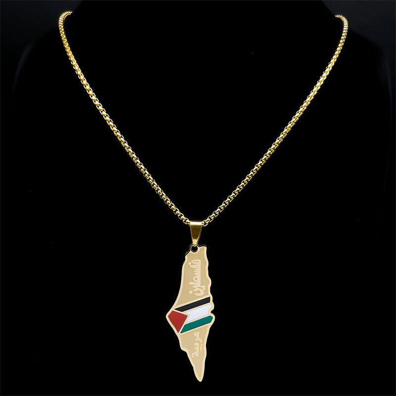 Palestine Map Pendant Necklaces For Men Women Stainless Steel Gold Color Palestinians Ethnic Map Jewelry Gifts