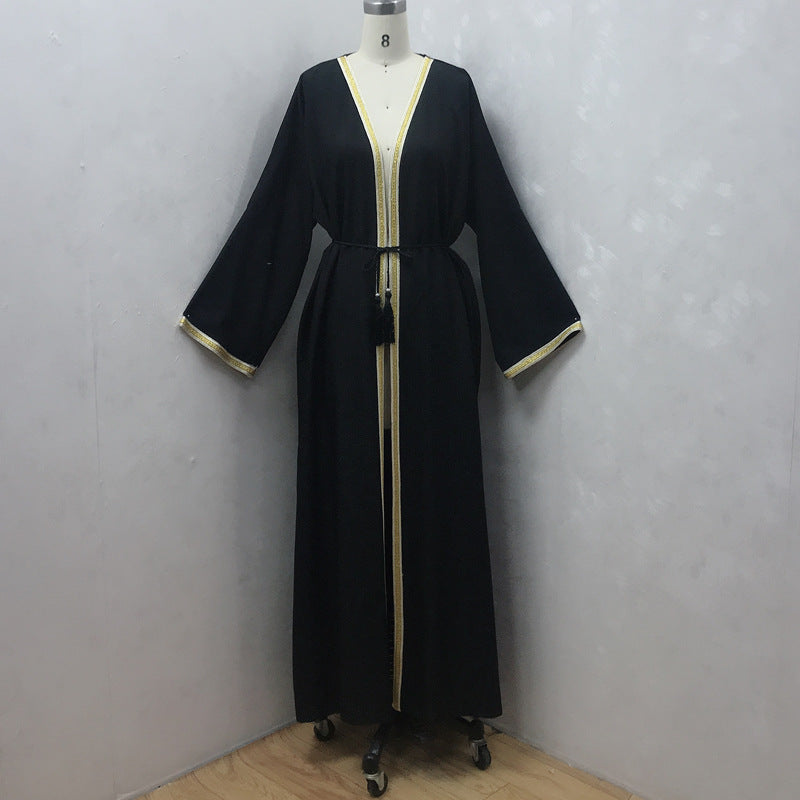 Muslim Long Skirt Female Color Ribbon Cardigan Robe