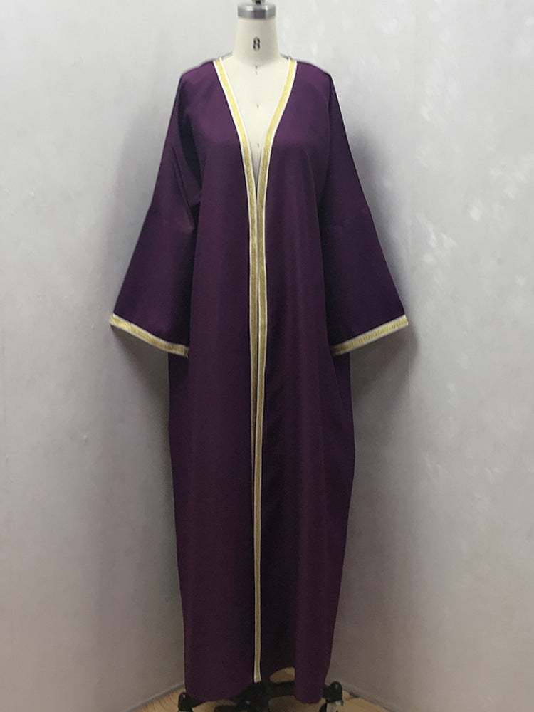 Muslim Long Skirt Female Color Ribbon Cardigan Robe