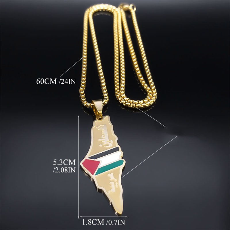 Palestine Map Pendant Necklaces For Men Women Stainless Steel Gold Color Palestinians Ethnic Map Jewelry Gifts