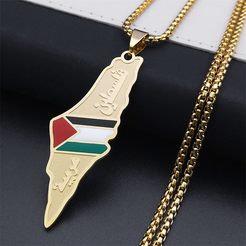 Palestine Map Pendant Necklaces For Men Women Stainless Steel Gold Color Palestinians Ethnic Map Jewelry Gifts