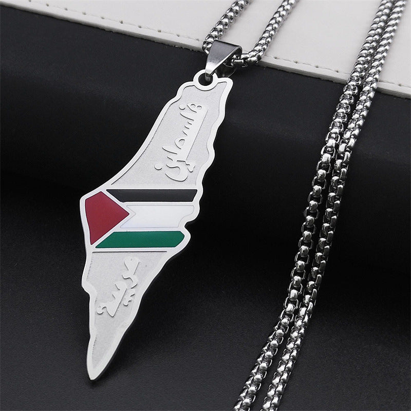 Palestine Map Pendant Necklaces For Men Women Stainless Steel Gold Color Palestinians Ethnic Map Jewelry Gifts