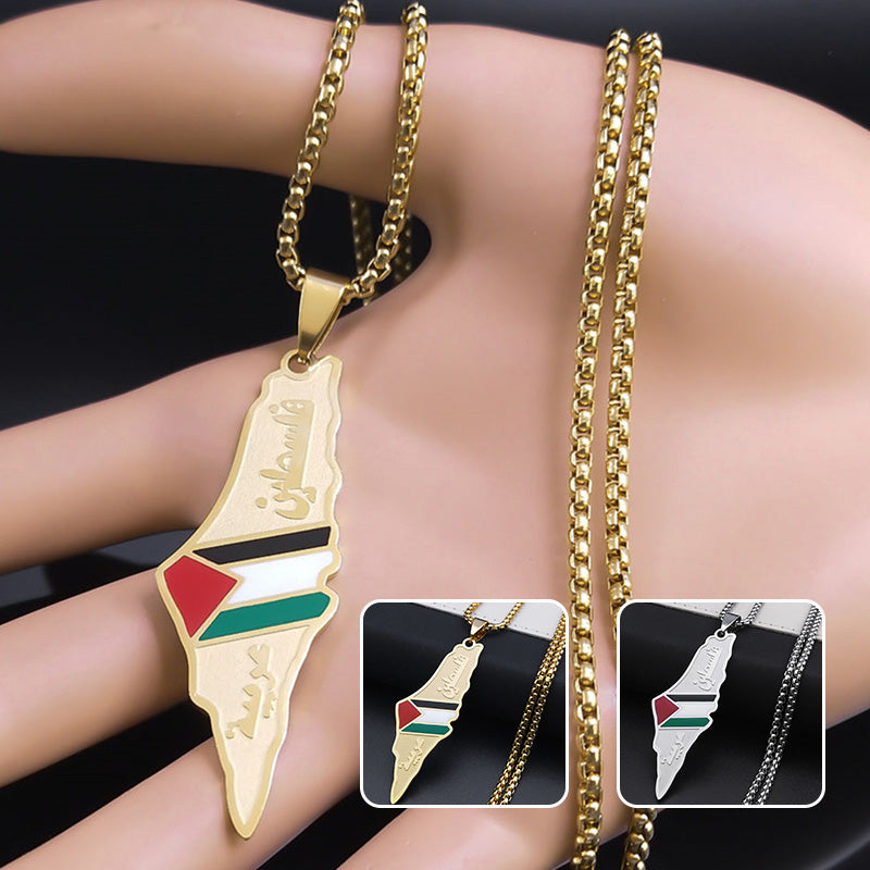 Palestine Map Pendant Necklaces For Men Women Stainless Steel Gold Color Palestinians Ethnic Map Jewelry Gifts